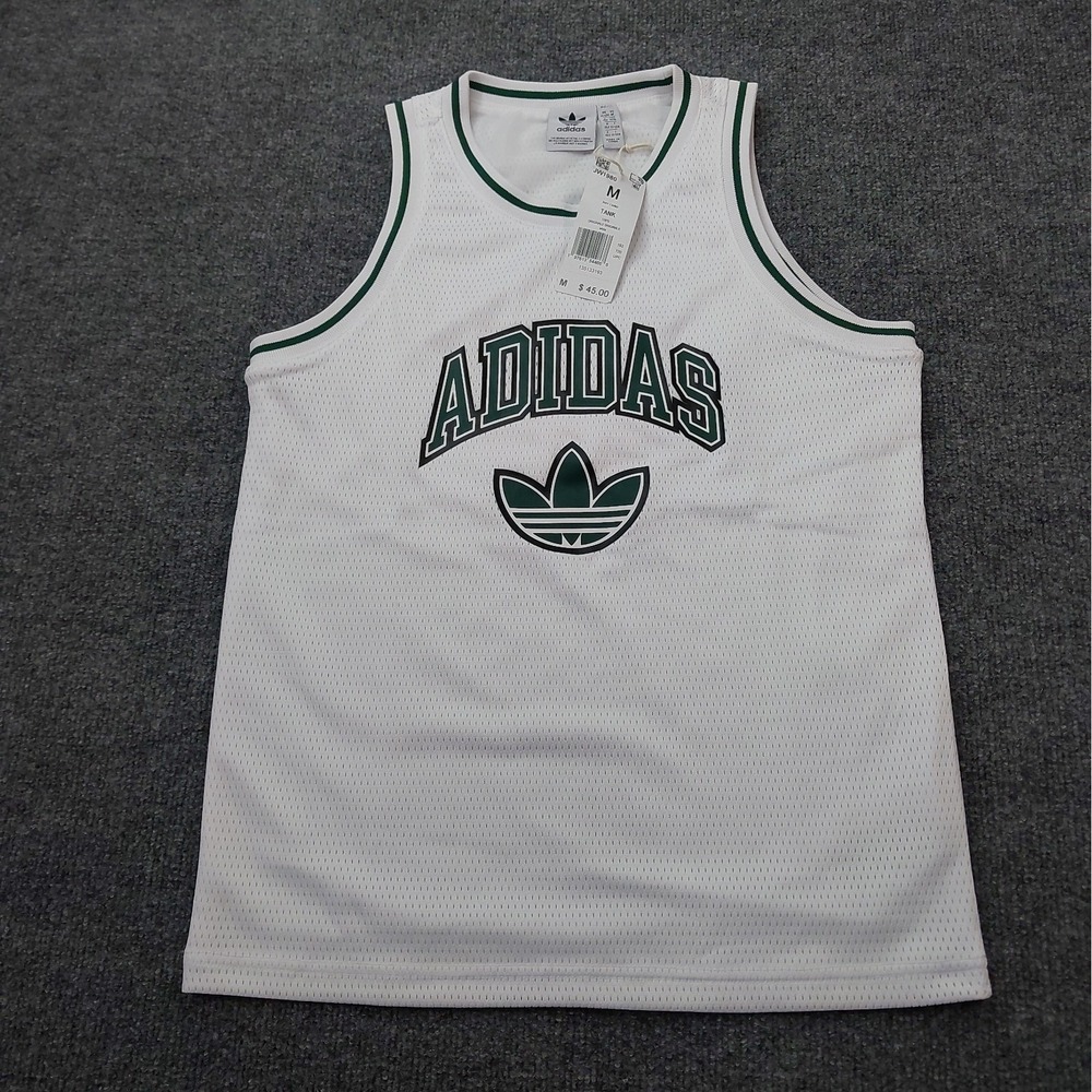 Adidas Tank Jersey Boys Youth M White Mesh Originals Trefoil Basketball Top